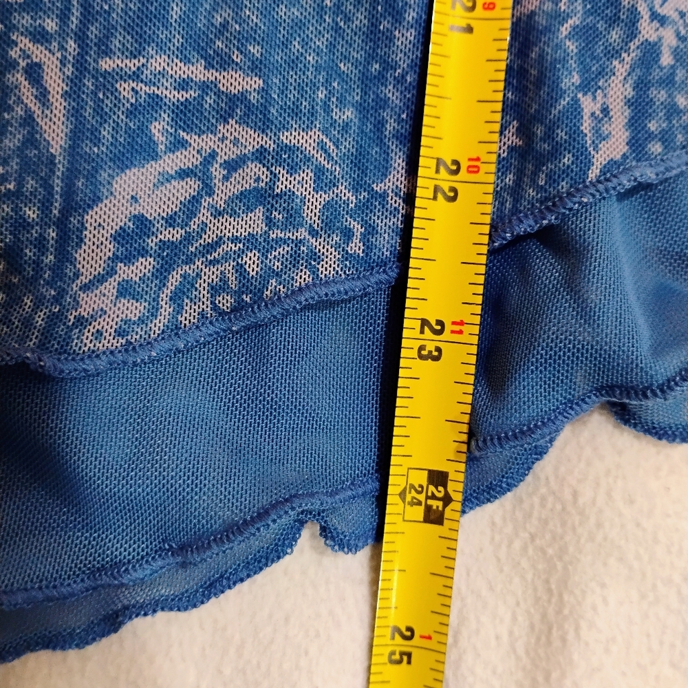 Blue Floral V-Neck Layered Hem Blouse with Ruffle Cuffs - Picture 8 of 8